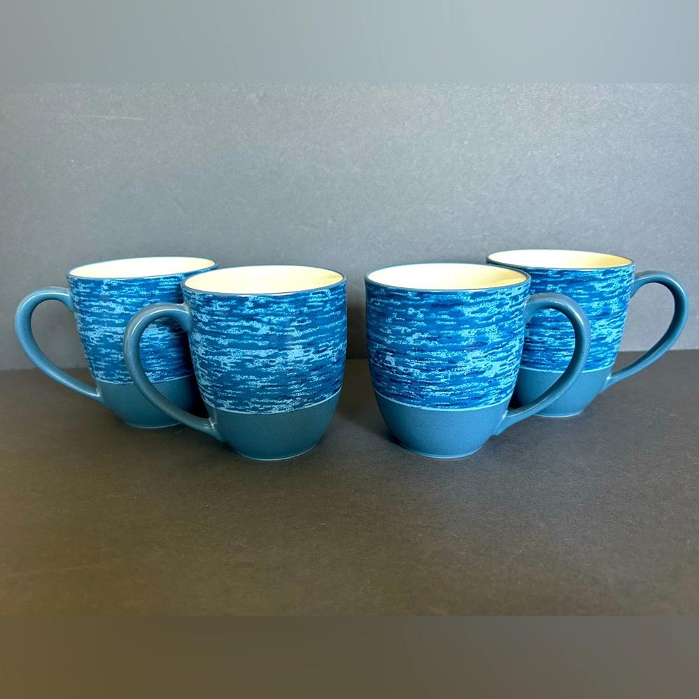 Noritake Stoneware Retired Elements Marine Blue Set of 4 Mugs Coffee Cups 8063Y